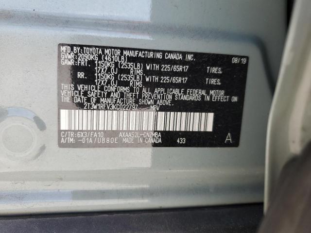 2T3W1RFV3KC022797 - 2019 TOYOTA RAV4 XLE GRAY photo 13