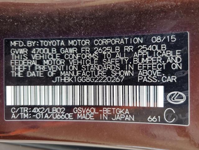 JTHBK1GG8G2220267 - 2016 LEXUS ES 350 BURGUNDY photo 13