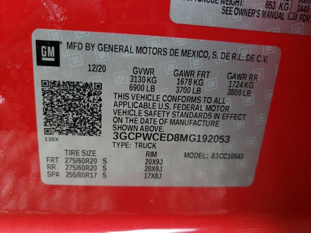 3GCPWCED8MG192053 - 2021 CHEVROLET SILVERADO2 C1500 LT RED photo 13