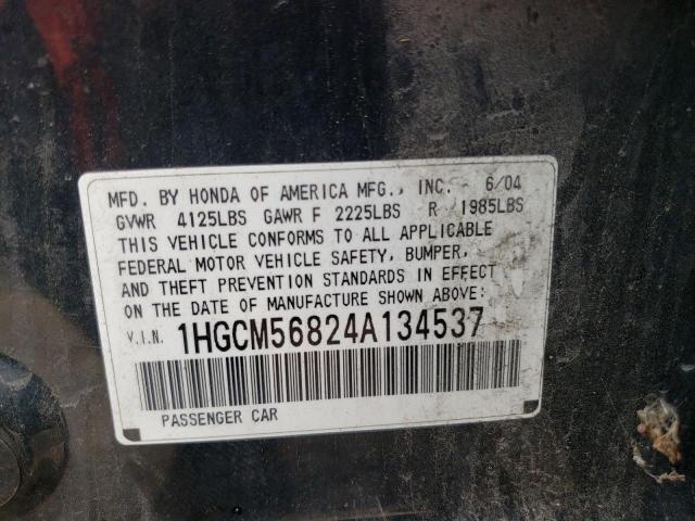 1HGCM56824A134537 - 2004 HONDA ACCORD EX BLACK photo 12