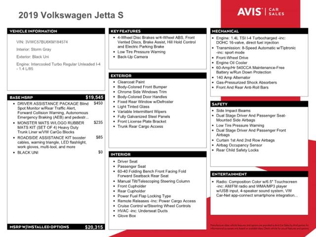 3VWC57BU6KM184574 - 2019 VOLKSWAGEN JETTA S BLACK photo 12