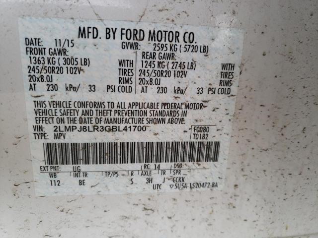 2LMPJ8LR3GBL41700 - 2016 LINCOLN MKX RESERVE 白色 照片 13