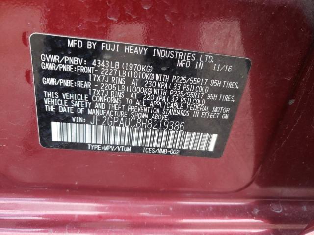 JF2GPADC8H8219386 - 2017 SUBARU CROSSTREK PREMIUM 红色 照片 12