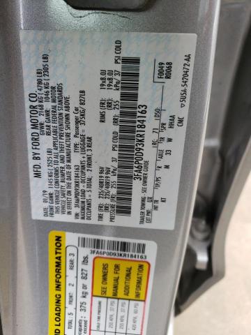 3FA6P0D93KR184163 - 2019 FORD FUSION TITANIUM SILVER photo 12