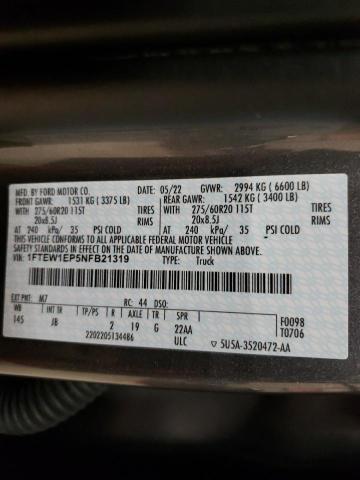 1FTEW1EP5NFB21319 - 2022 FORD F150 SUPERCREW GRAY photo 12