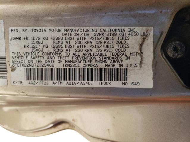 5TETX22N87Z325468 - 2007 TOYOTA TACOMA ACCESS CAB GOLD photo 12