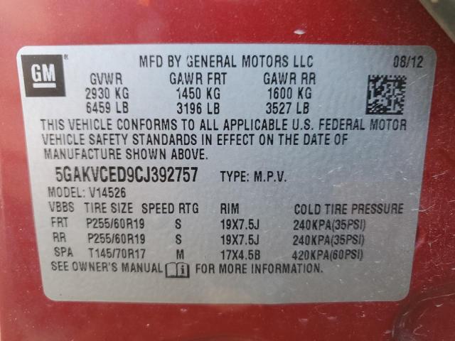 5GAKVCED9CJ392757 - 2012 BUICK ENCLAVE RED photo 13