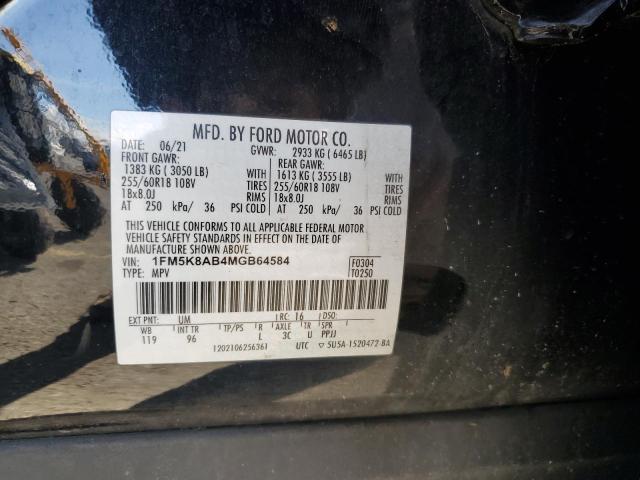 1FM5K8AB4MGB64584 - 2021 FORD EXPLORER POLICE INTERCEPTOR BLACK photo 13
