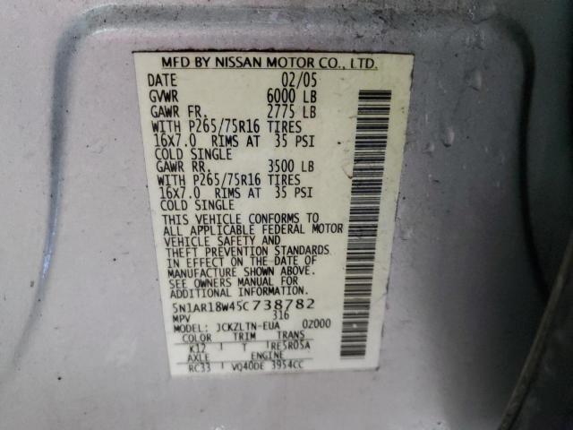5N1AR18W45C738782 - 2005 NISSAN PATHFINDER LE ვერცხლისფერი ფოტო 13