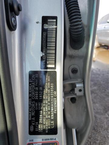 KNADM4A32E6359583 - 2014 KIA RIO LX SILVER photo 13