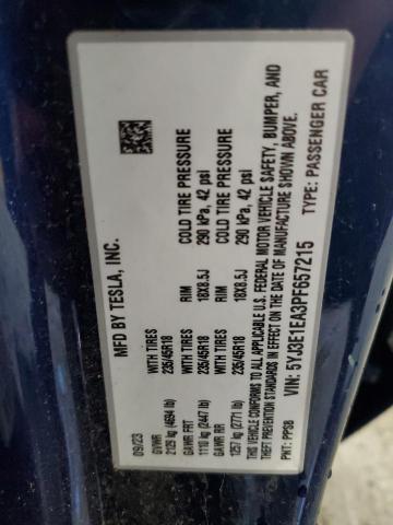 5YJ3E1EA3PF657215 - 2023 TESLA MODEL 3 Կապույտ լուսանկար 12