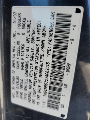 1HGCM56727A089045 - 2007 HONDA ACCORD EX BLUE photo 12