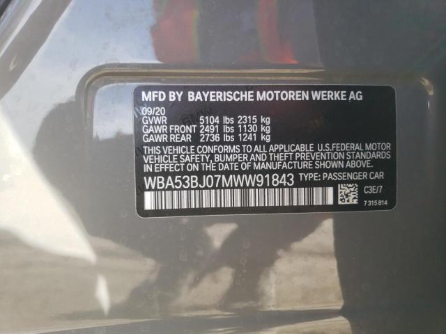 WBA53BJ07MWW91843 - 2021 BMW 540 I Темно-сірий фото 12