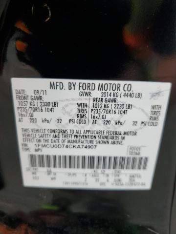 1FMCU0D74CKA74907 - 2012 FORD ESCAPE XLT BLACK photo 12