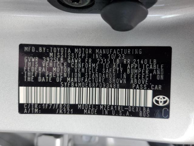 5YFB4MDE6RP093488 - 2024 TOYOTA COROLLA LE SILVER photo 12