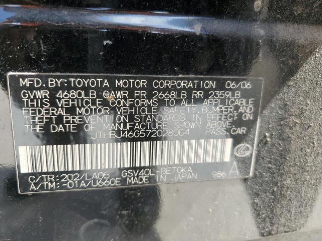 JTHBJ46G572028004 - 2007 LEXUS ES 350 BLACK photo 12