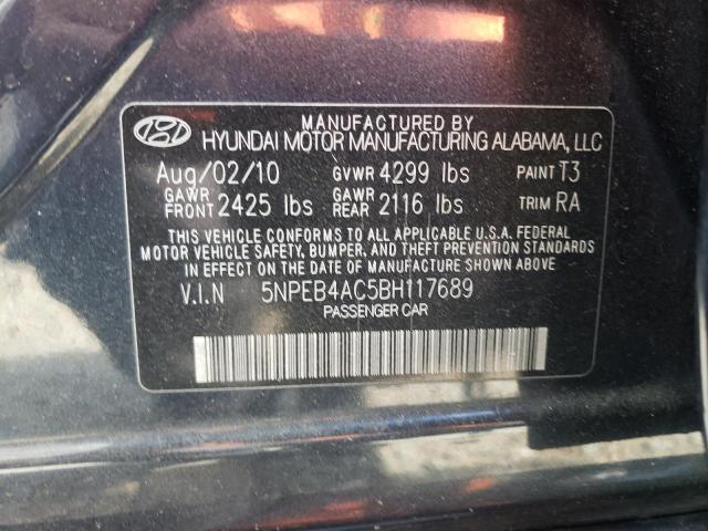 5NPEB4AC5BH117689 - 2011 HYUNDAI SONATA GLS CHARCOAL photo 12