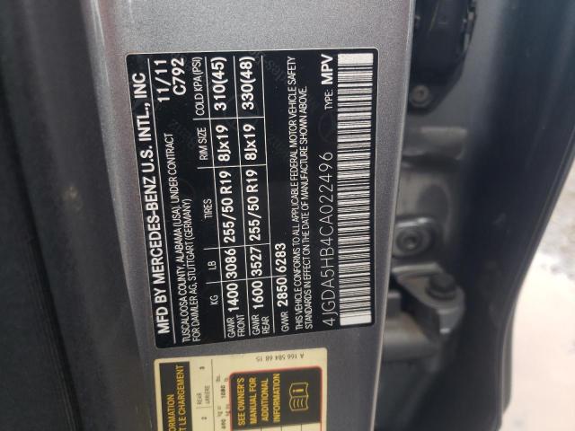 4JGDA5HB4CA022496 - 2012 MERCEDES-BENZ ML 350 4MATIC GRAY photo 13