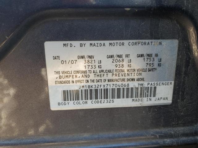 JM1BK32FX71704068 - 2007 MAZDA 3 I GRAY photo 12