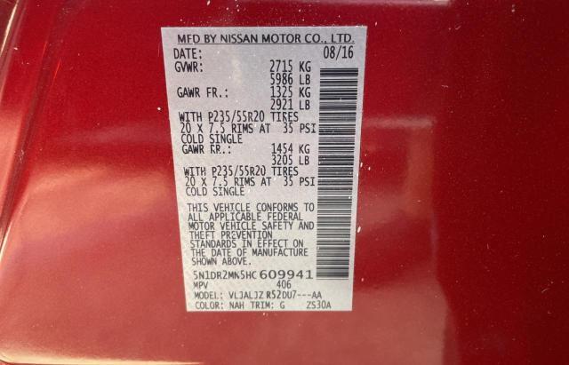 5N1DR2MN5HC609941 - 2017 NISSAN PATHFINDER S 红色 照片 10