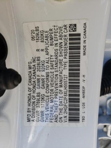 2HGFC2F8XLH555727 - 2020 HONDA CIVIC SPORT 白色 照片 12
