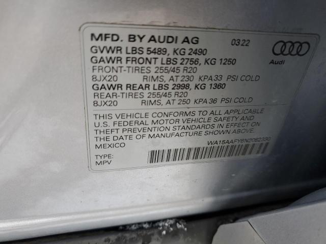 WA15AAFY6N2082330 - 2022 AUDI Q5 SPORTBACK PRM PLS 45 SILVER photo 13