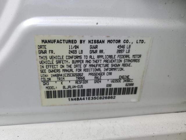 1N4BA41E35C826862 - 2005 NISSAN MAXIMA SE WHITE photo 12