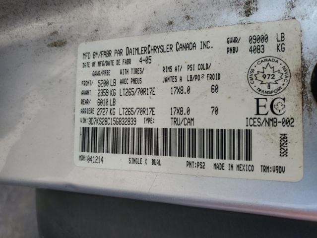 3D7KS28C15G832839 - 2005 DODGE RAM 2500 ST ვერცხლისფერი ფოტო 13