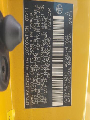 JTKJF5C76C3022945 - 2012 TOYOTA SCION TC 黄色 照片 12