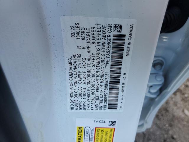 2HGFE2F59NH575051 - 2022 HONDA CIVIC SPORT 白色 照片 12