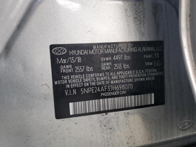 5NPE24AF3JH698070 - 2018 HYUNDAI SONATA SE SILVER photo 12