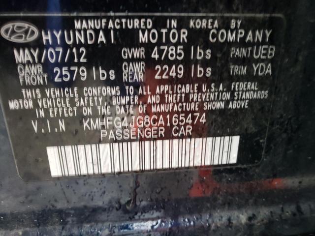 KMHFG4JG8CA165474 - 2012 HYUNDAI AZERA GLS BLACK photo 12