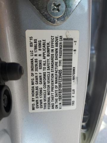 19XFB2F86FE239405 - 2015 HONDA CIVIC EX SILVER photo 12