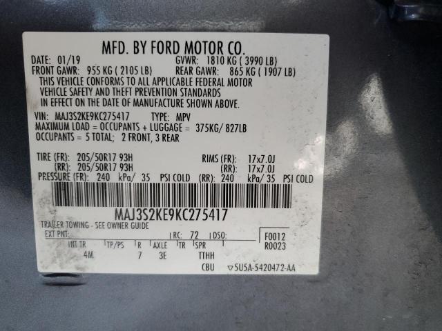 MAJ3S2KE9KC275417 - 2019 FORD ECOSPORT TITANIUM GRAY photo 12