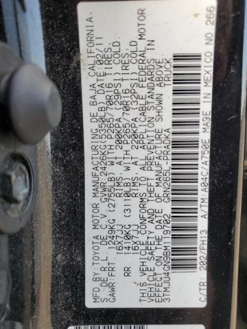 3TMJU4GN9BM119702 - 2011 TOYOTA TACOMA DOUBLE CAB PRERUNNER BLACK photo 12