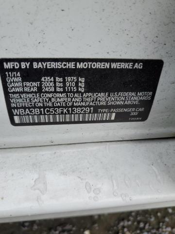 WBA3B1C53FK138291 - 2015 BMW 320 I WHITE photo 12