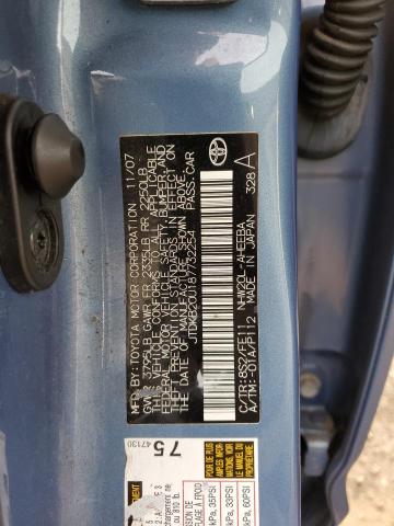 JTDKB20U187732254 - 2008 TOYOTA PRIUS BLUE photo 12