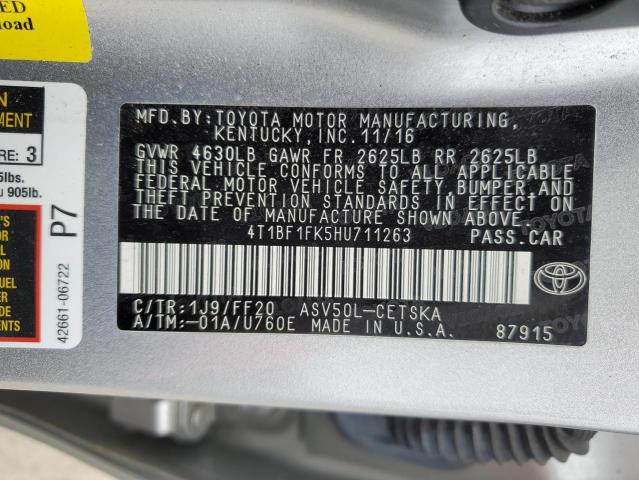 4T1BF1FK5HU711263 - 2017 TOYOTA CAMRY LE SILVER photo 12