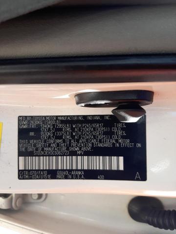 5TDZK3EH3CS062723 - 2012 TOYOTA HIGHLANDER BASE Ақ фото 13