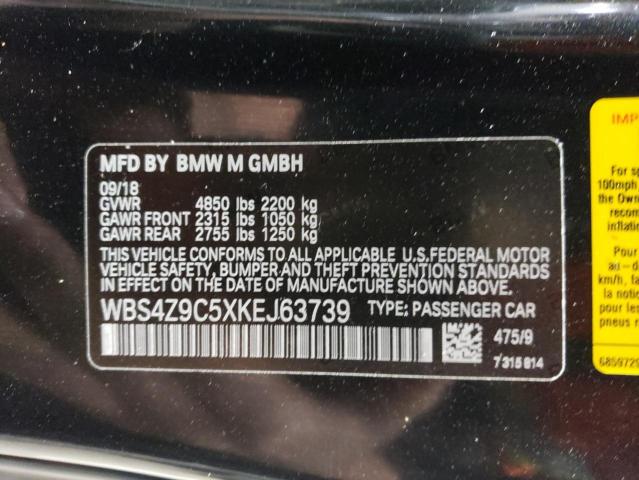 WBS4Z9C5XKEJ63739 - 2019 BMW M4 BLACK photo 13