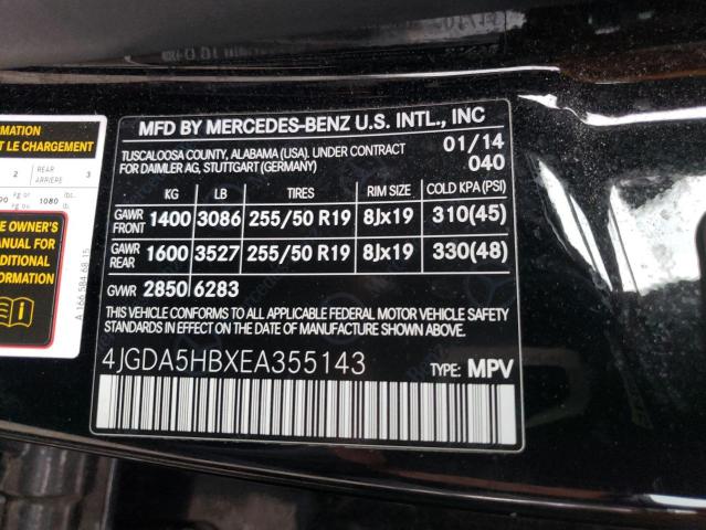 4JGDA5HBXEA355143 - 2014 MERCEDES-BENZ ML 350 4MATIC BLACK photo 14