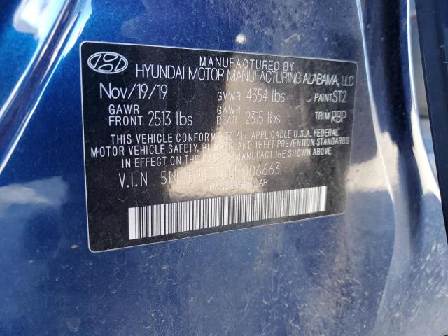 5NPEJ4J28LH006663 - 2020 HYUNDAI SONATA SEL PLUS BLUE photo 12