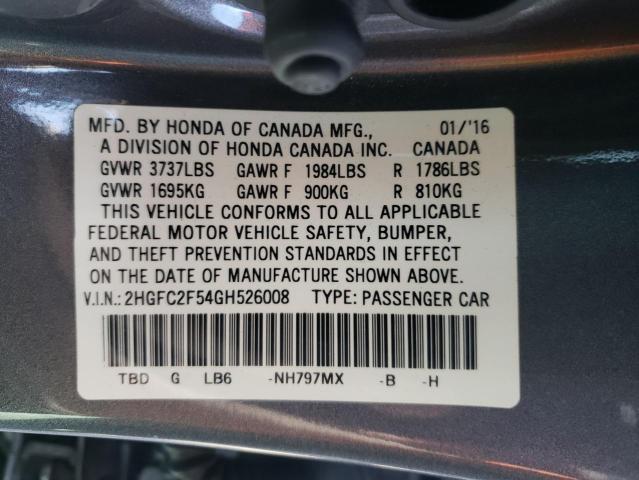 2HGFC2F54GH526008 - 2016 HONDA CIVIC LX GRAY photo 12