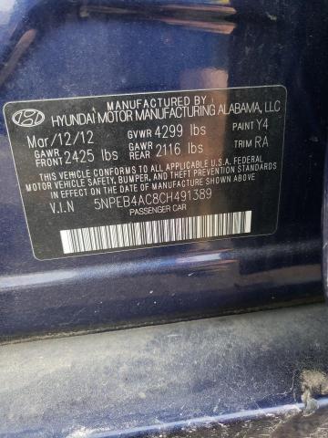 5NPEB4AC8CH491389 - 2012 HYUNDAI SONATA GLS BLUE photo 12