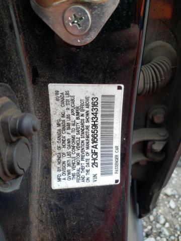 2HGFA16659H343163 - 2009 HONDA CIVIC LX-S Սև լուսանկար 12