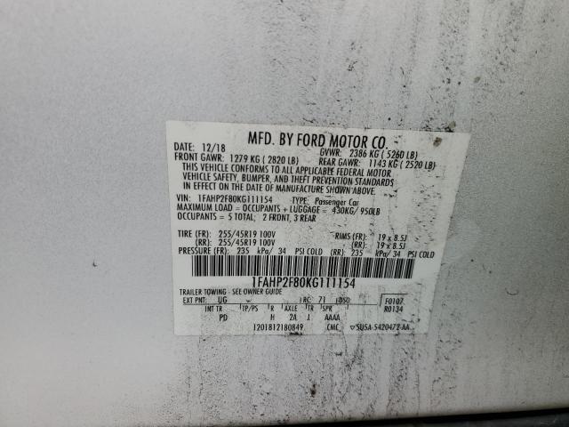 1FAHP2F80KG111154 - 2019 FORD TAURUS LIMITED WHITE photo 13