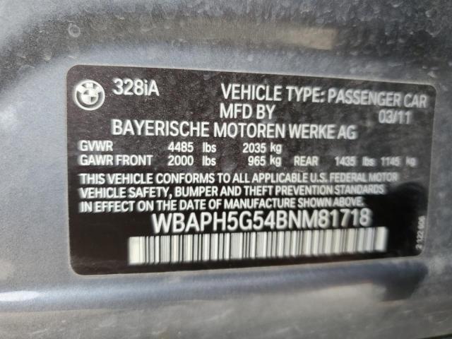 WBAPH5G54BNM81718 - 2011 BMW 328 I SULEV GRAY photo 12