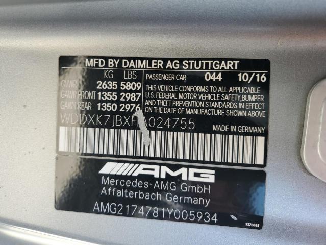 WDDXK7JBXHA024755 - 2017 MERCEDES-BENZ S 63 AMG SILVER photo 12