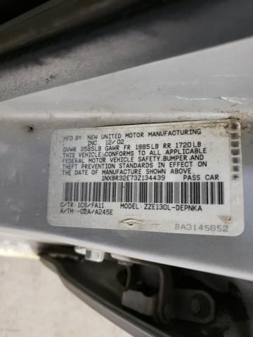 1NXBR32E73Z134439 - 2003 TOYOTA COROLLA CE GRAY photo 12