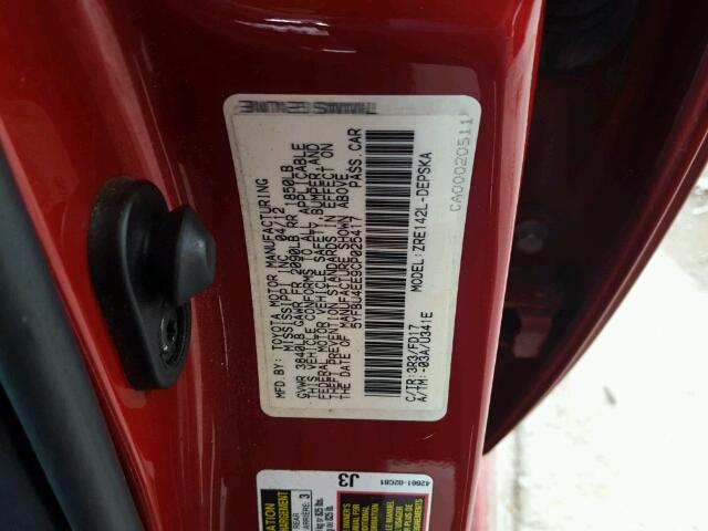 5YFBU4EE9CP025417 - 2012 TOYOTA COROLLA BASE RED photo 10